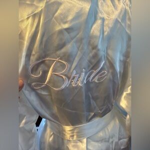 NWT Bridal Linea Donatella Satin White Robe with Lace Trim.